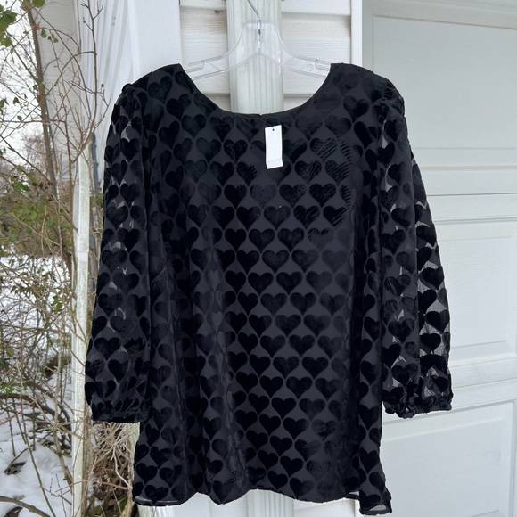 Talbots Tops - NWT Talbots Gorgeous Black Burn Out Hearts Lined Bodice Blouse